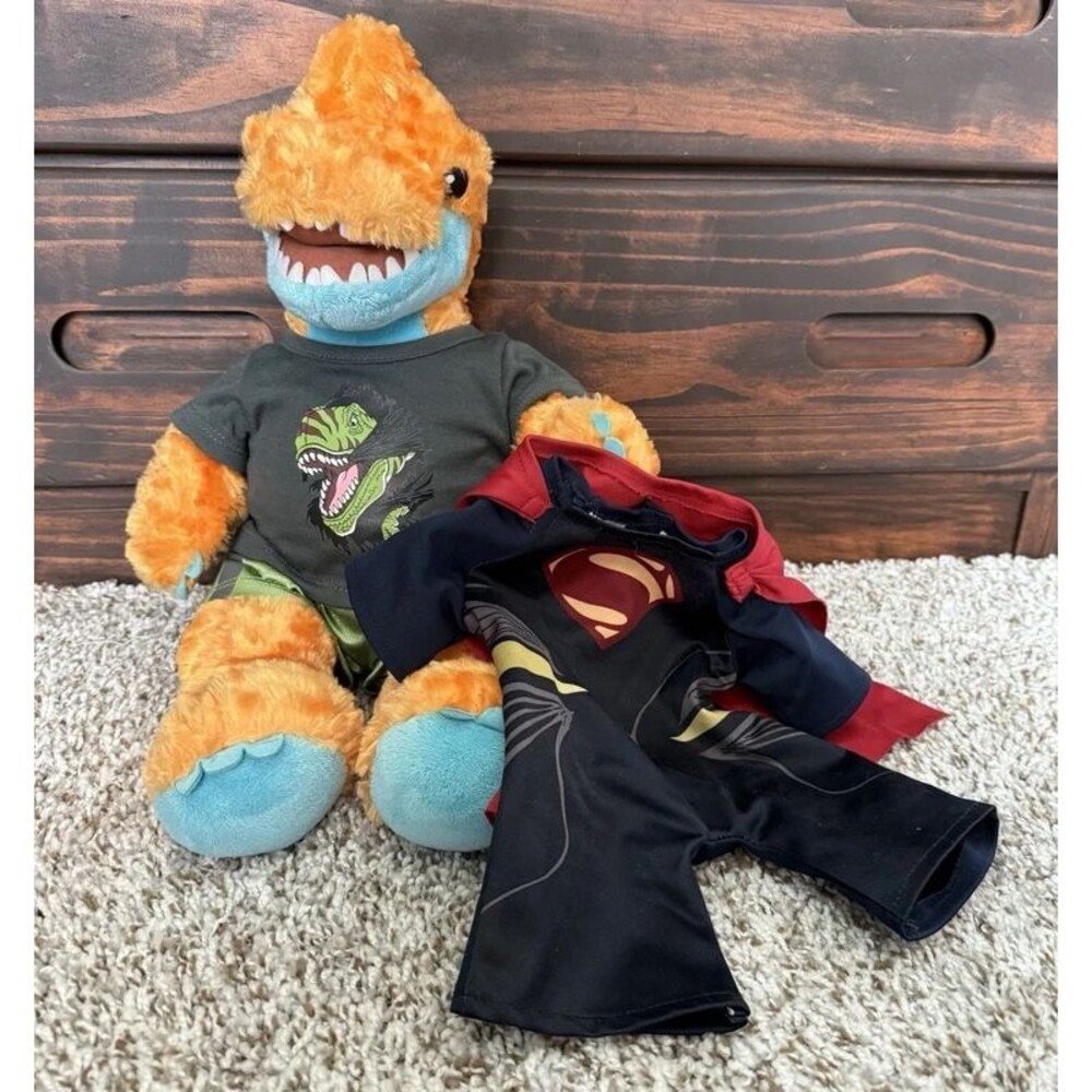 Build A Bear T-Rex Orange Blue Dinosaur Plush Brachiosaurus W/ Extra Outfit